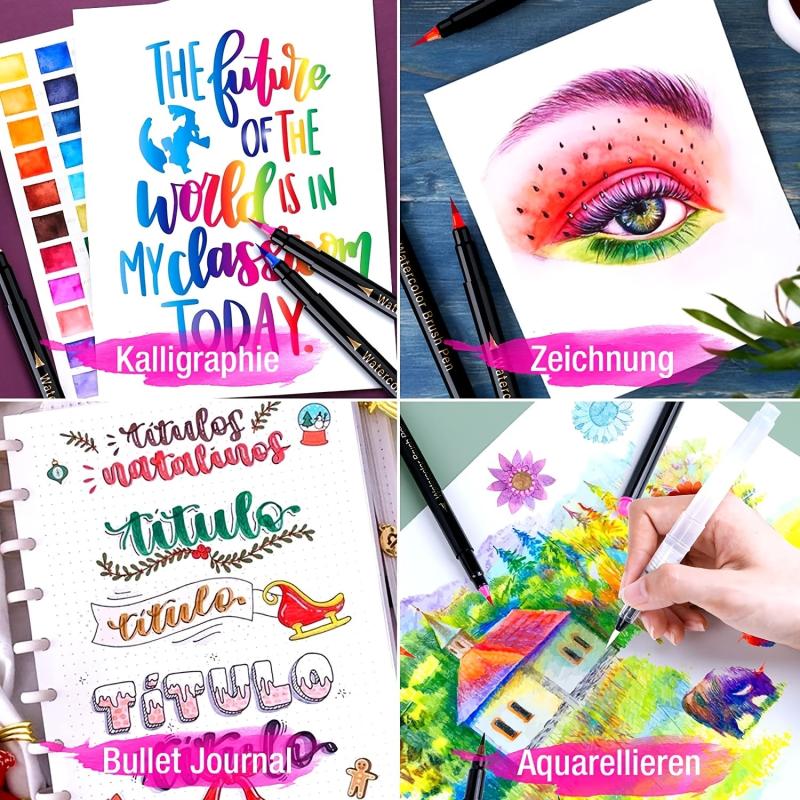 36 Watercolor Brush Pens Combo with Water Brushes for Painting Calligraph
