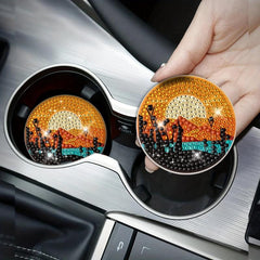 2pcs Sunset Beauty Coaster DIY Diamond Painting Car Coaster