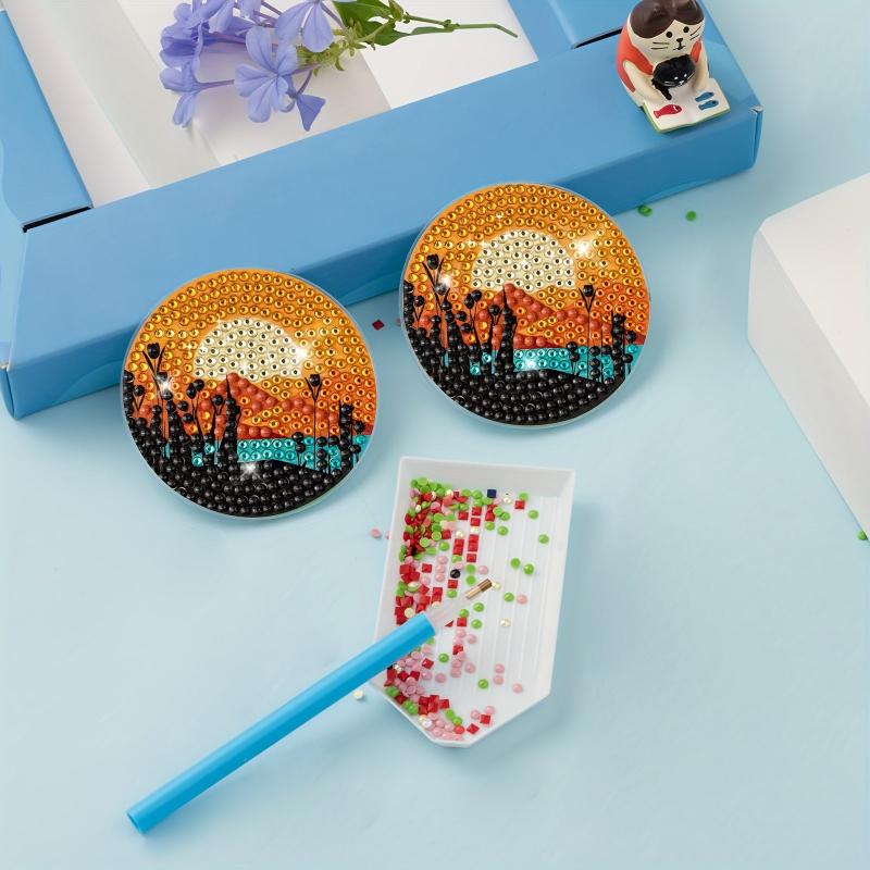 2pcs Sunset Beauty Coaster DIY Diamond Painting Car Coaster