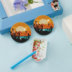 2pcs Sunset Beauty Coaster DIY Diamond Painting Car Coaster
