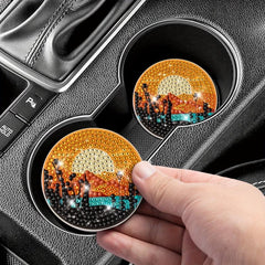 2pcs Sunset Beauty Coaster DIY Diamond Painting Car Coaster
