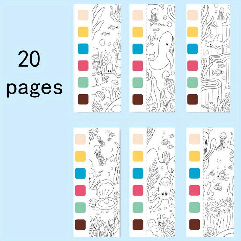 Kids Watercolor Coloring Book w/ Built-in Watercolor, 20 Pages
