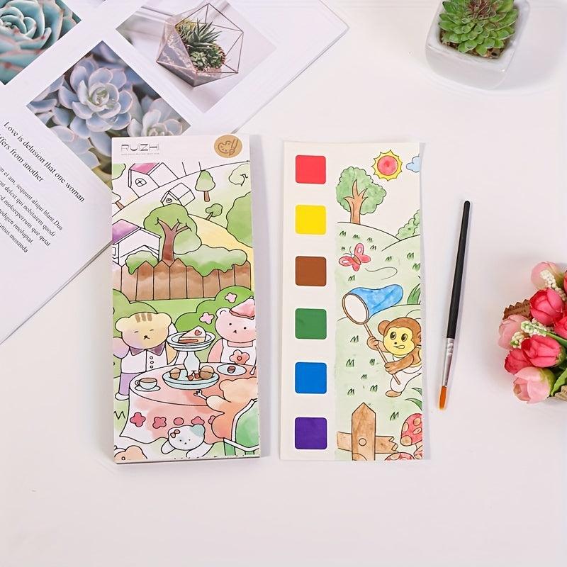 Kids Watercolor Coloring Book w/ Built-in Watercolor, 20 Pages