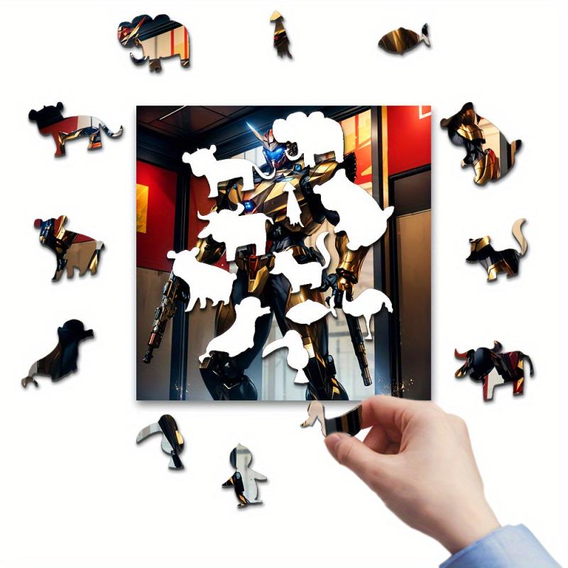 Golden Armor Warrior Wooden Jigsaw Puzzle Irregular Shape Particles