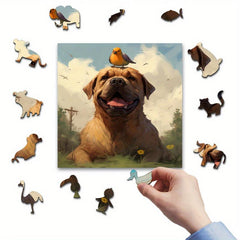 Wooden Jigsaw Puzzle Bird & Puppy, Improve Focus, Christmas Gift