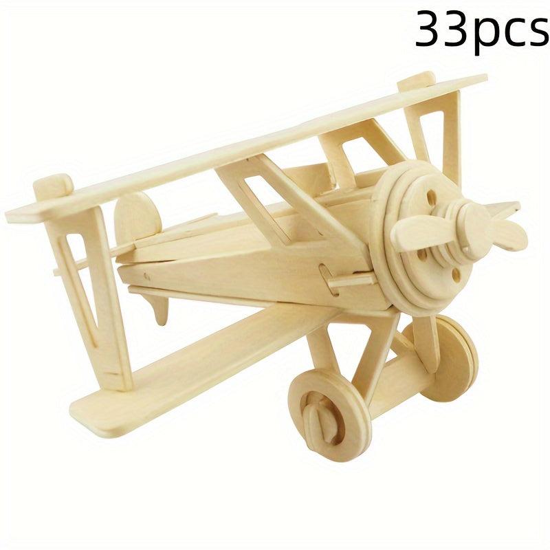 33pcs Wooden Aircraft Model DIY Puzzle Decoration