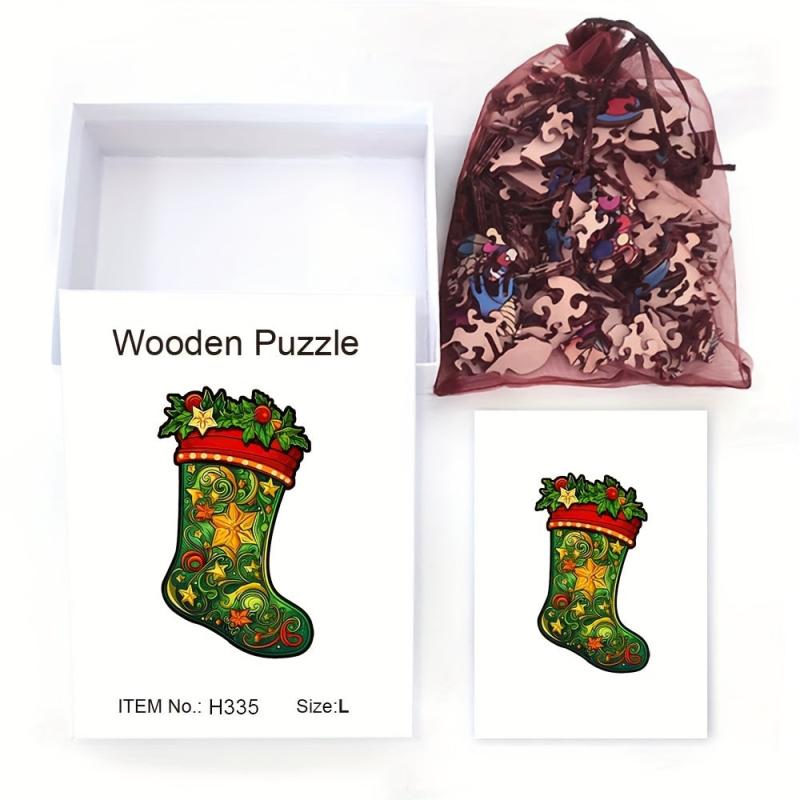 Wooden Puzzle Christmas Boots Unique Gift Adult Stress Relief