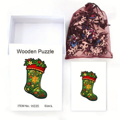 Wooden Puzzle Christmas Boots Unique Gift Adult Stress Relief