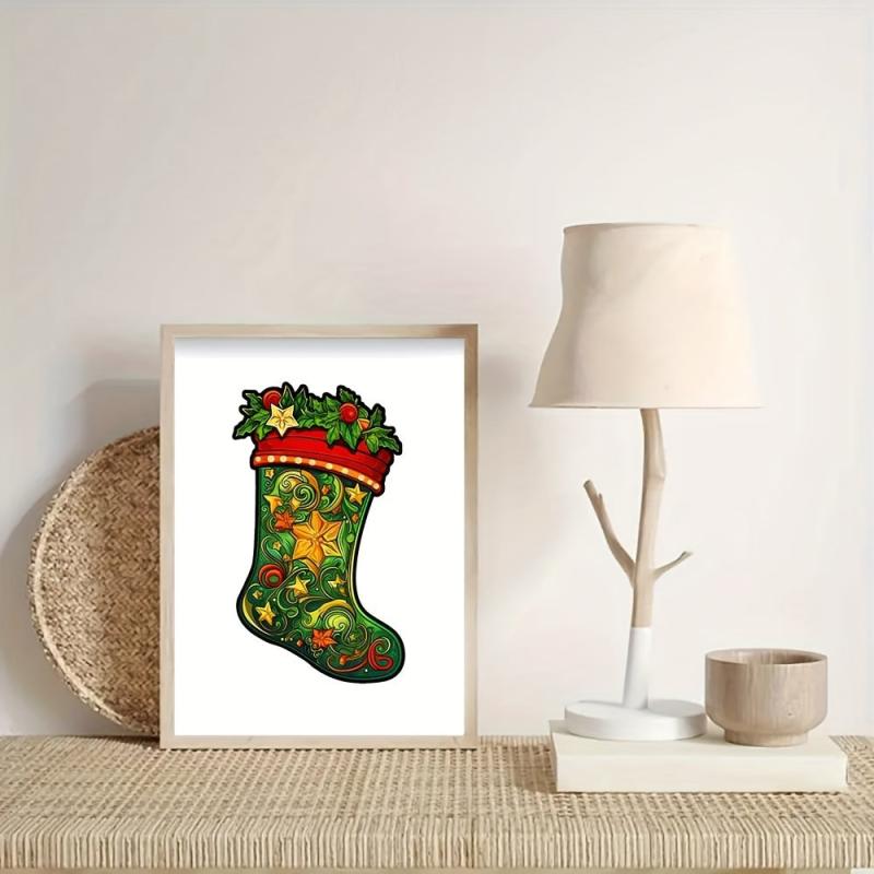 Wooden Puzzle Christmas Boots Unique Gift Adult Stress Relief