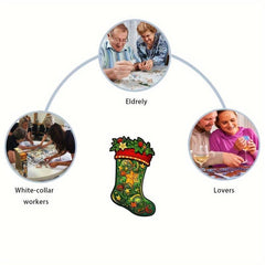 Wooden Puzzle Christmas Boots Unique Gift Adult Stress Relief