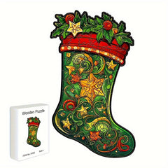 Wooden Puzzle Christmas Boots Unique Gift Adult Stress Relief