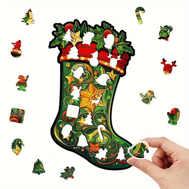 Wooden Puzzle Christmas Boots Unique Gift Adult Stress Relief