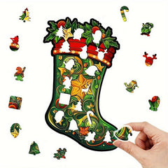 Wooden Puzzle Christmas Boots Unique Gift Adult Stress Relief
