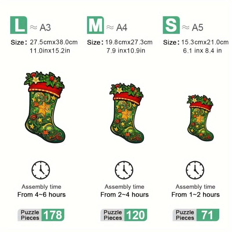 Wooden Puzzle Christmas Boots Unique Gift Adult Stress Relief