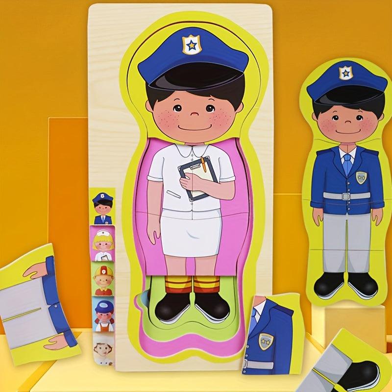 Children's Wooden Body Puzzle Occupational Costume Cognitive Puzzle