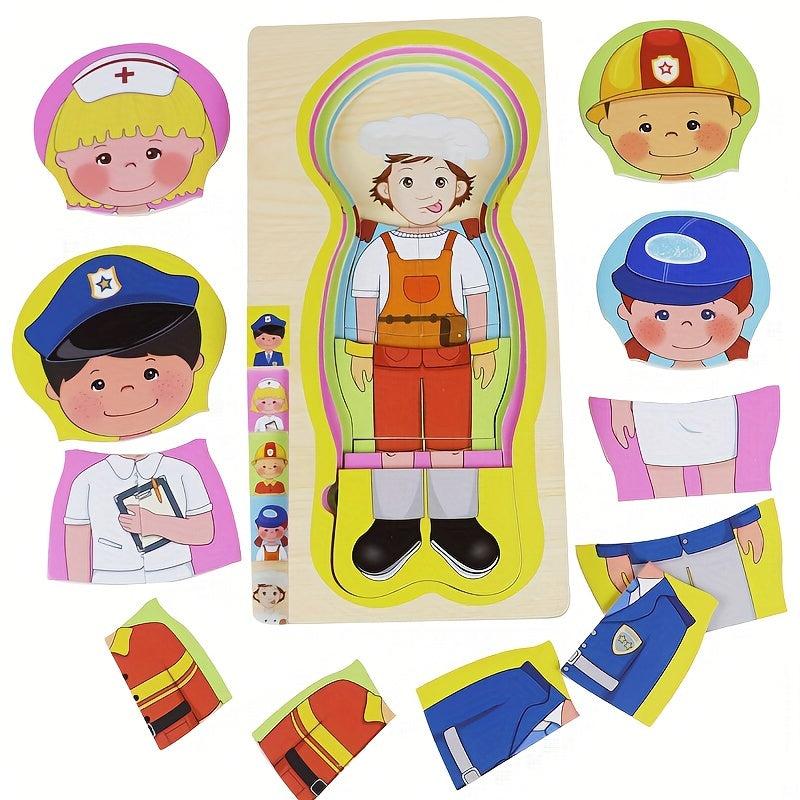 Children's Wooden Body Puzzle Occupational Costume Cognitive Puzzle