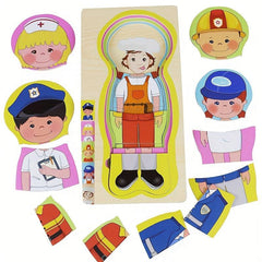 Children's Wooden Body Puzzle Occupational Costume Cognitive Puzzle