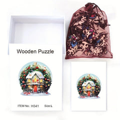 Wooden Puzzle Christmas Snow House in Delicate Box