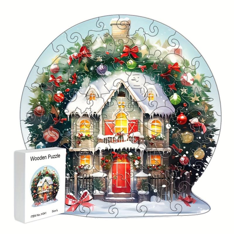 Wooden Puzzle Christmas Snow House in Delicate Box