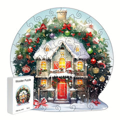 Wooden Puzzle Christmas Snow House in Delicate Box