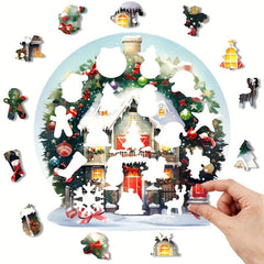Wooden Puzzle Christmas Snow House in Delicate Box