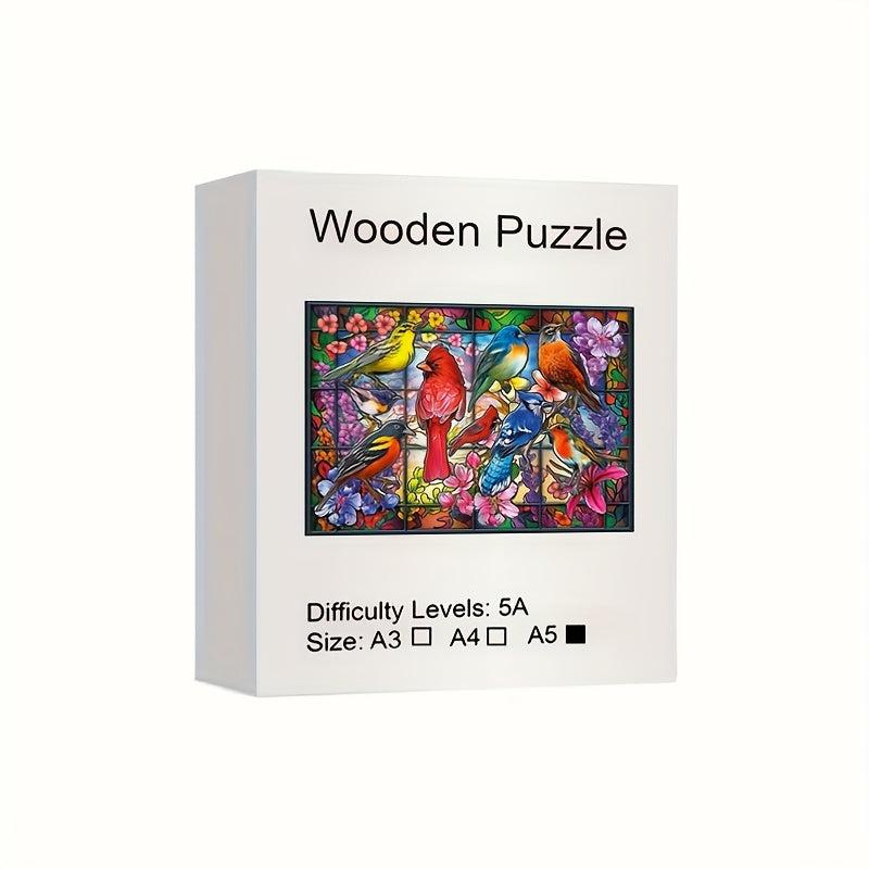 Birds Wooden Jigsaw Puzzle Game For Adults - Animal Shape Pieces Gift