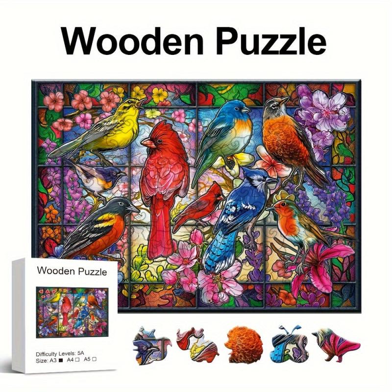 Birds Wooden Jigsaw Puzzle Game For Adults - Animal Shape Pieces Gift