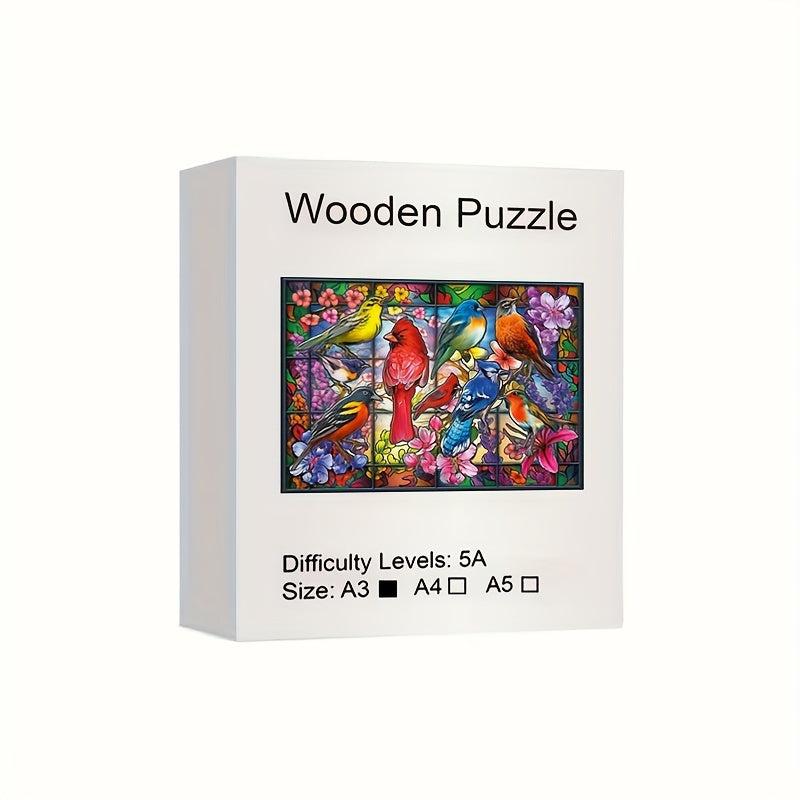 Birds Wooden Jigsaw Puzzle Game For Adults - Animal Shape Pieces Gift