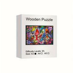 Birds Wooden Jigsaw Puzzle Game For Adults - Animal Shape Pieces Gift