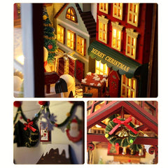 3D Wooden Puzzle LED Christmas Decorations Book Nook DIY House Kit