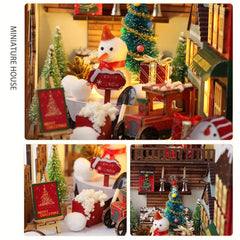 3D Wooden Puzzle LED Christmas Decorations Book Nook DIY House Kit