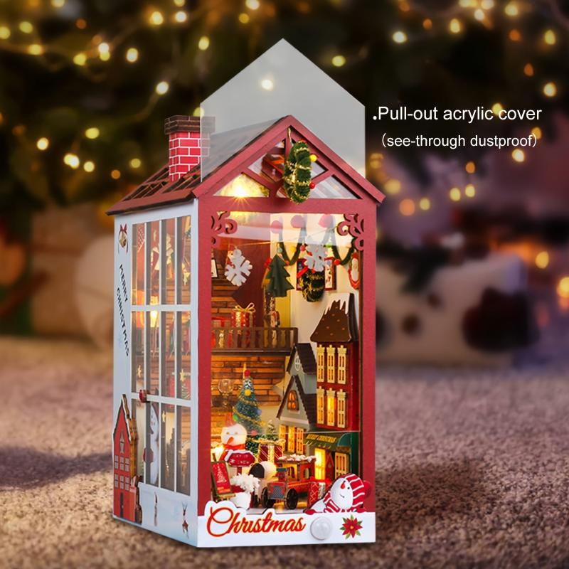 3D Wooden Puzzle LED Christmas Decorations Book Nook DIY House Kit