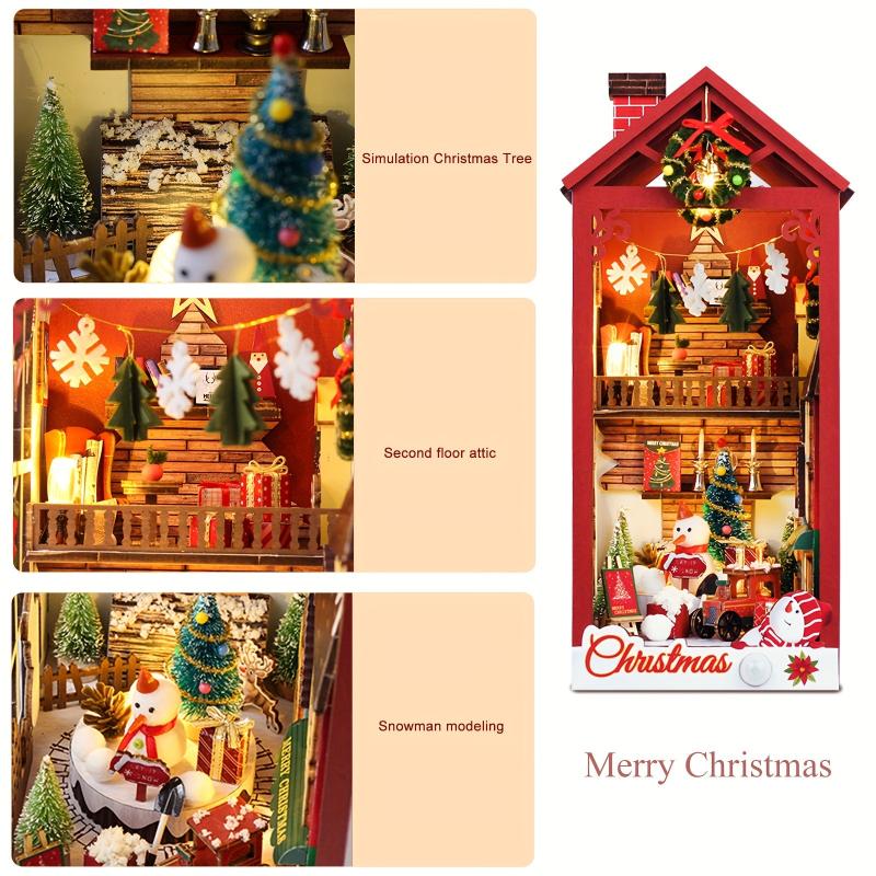 3D Wooden Puzzle LED Christmas Decorations Book Nook DIY House Kit