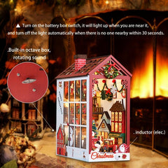 3D Wooden Puzzle LED Christmas Decorations Book Nook DIY House Kit