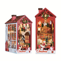 3D Wooden Puzzle LED Christmas Decorations Book Nook DIY House Kit