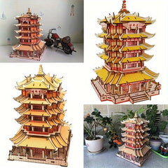 Wooden Yellow Crane Tower 3D Assembly Toy 200Pcs High Board DIY Panel