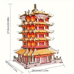 Wooden Yellow Crane Tower 3D Assembly Toy 200Pcs High Board DIY Panel