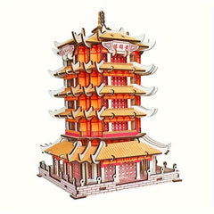 Wooden Yellow Crane Tower 3D Assembly Toy 200Pcs High Board DIY Panel
