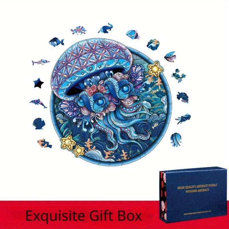 Jellyfish Wooden Jigsaw Puzzle 3D Animal Toy Christmas Box