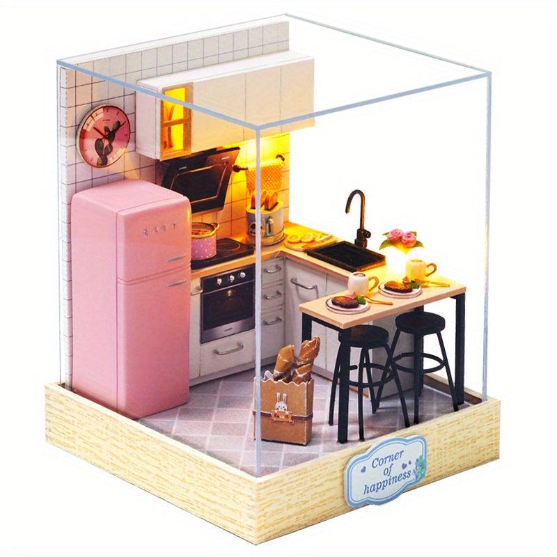 Mini Doll House Kit DIY 3D Puzzle w/ Furniture & Dust Cover