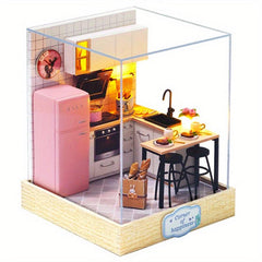 Mini Doll House Kit DIY 3D Puzzle w/ Furniture & Dust Cover