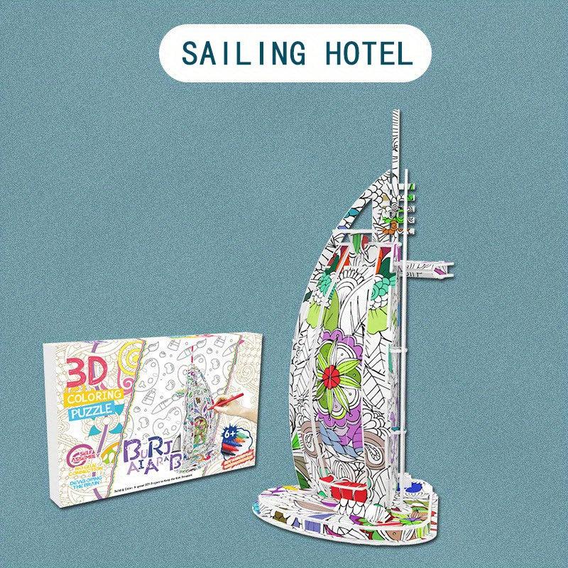 3D Puzzle Toys Famous Buildings Graffiti Painting Architecture Assembly Model