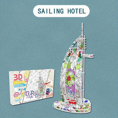 3D Puzzle Toys Famous Buildings Graffiti Painting Architecture Assembly Model