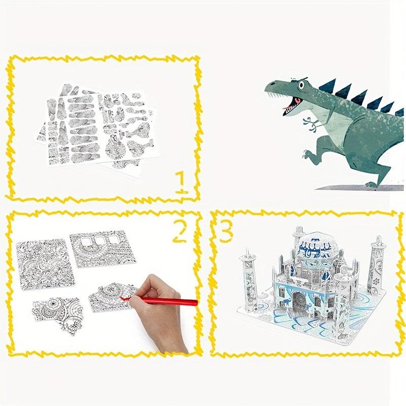 3D Puzzle Toys Famous Buildings Graffiti Painting Architecture Assembly Model