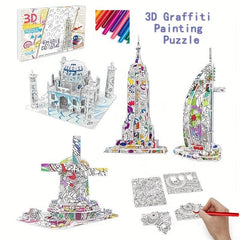 3D Puzzle Toys Famous Buildings Graffiti Painting Architecture Assembly Model