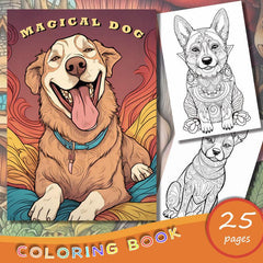 Magical Dog Coloring Book 25 Pages Halloween Christmas Party Gift