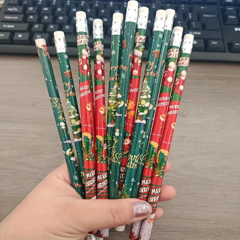 12pcs Christmas Pencils with Erasers Christmas Party Classroom Rewards