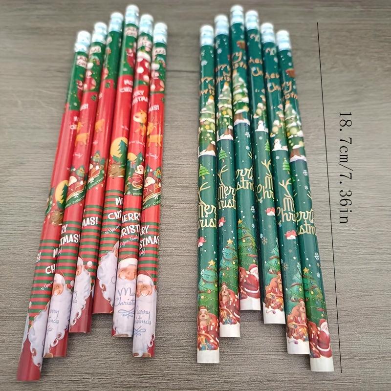12pcs Christmas Pencils with Erasers Christmas Party Classroom Rewards