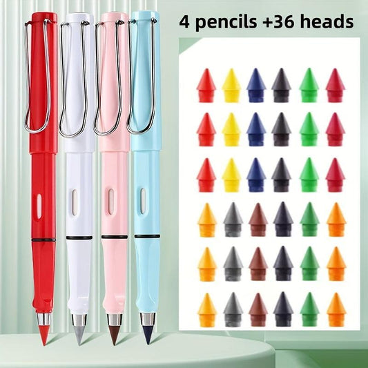 40pc Colored Pencils Set: 4 Pencils, 36 Colored Heads, Macaron or Classic
