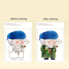 4pcs Cartoon Watercolor Coloring Book with Pigment Filling Paper